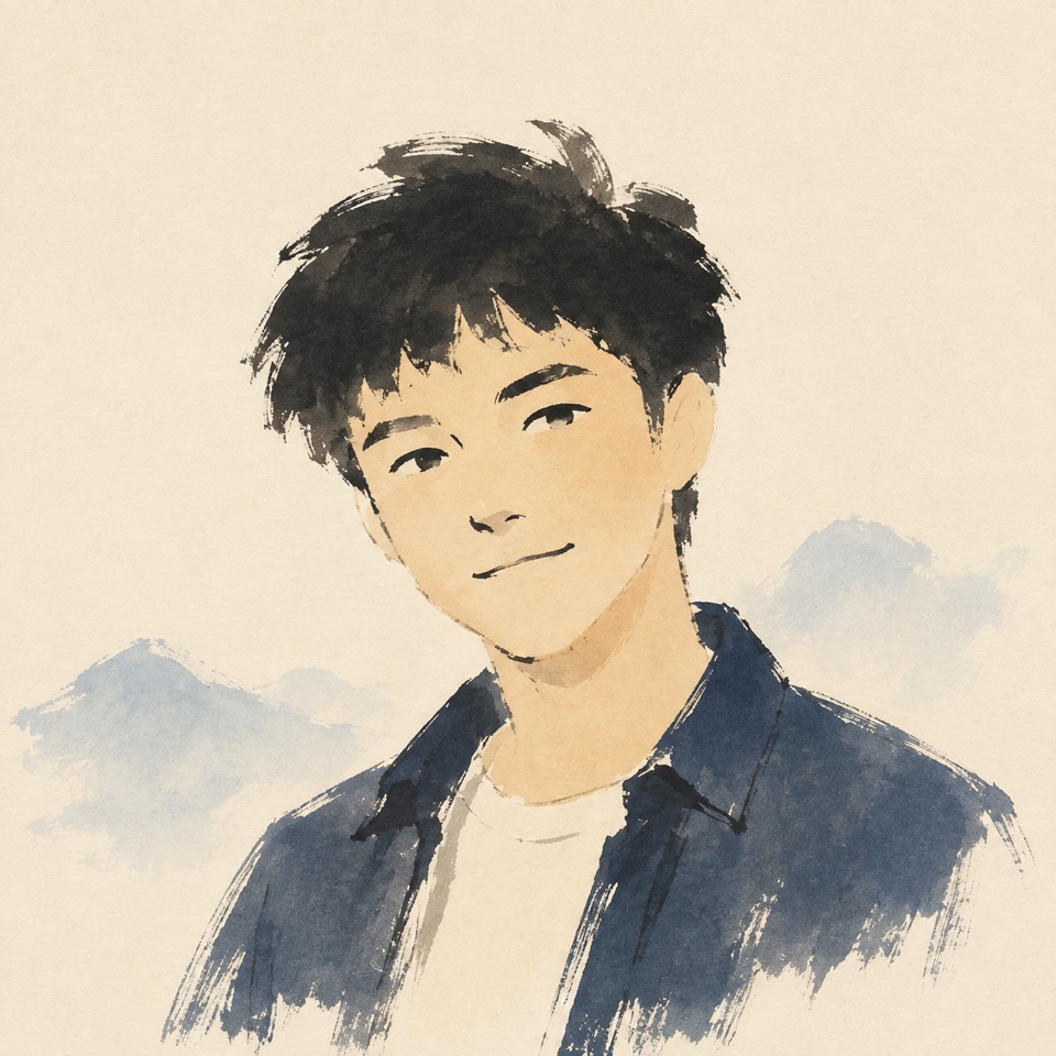 Expressive ink-and-watercolor portrait of Kaiyuan Chen